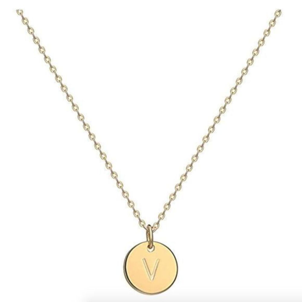 18k Gold-Plated V Initial Circle Pendant Necklace